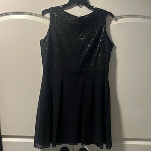 Little Mistress London Black cocktail dress Lace Bodice with fabric skirt SZ 16